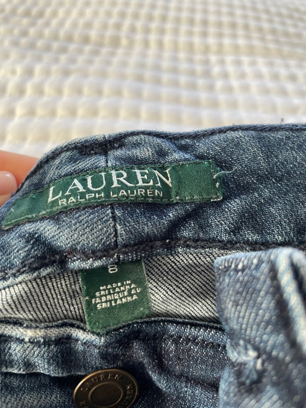 Lauren Ralph Lauren Premier Blue Jeans with Red Tartan Trim - Picture 2 of 4